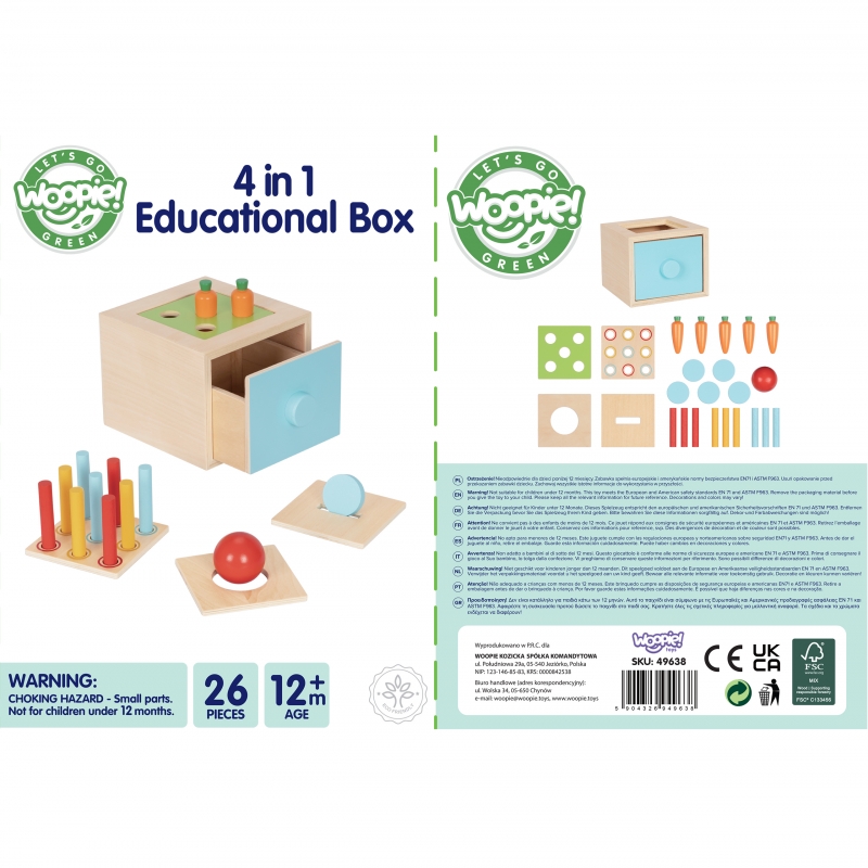 WOOPIE GREEN Drewniana Szuflada Edukacyjna 4w1 Sorter Montessori Gra w Marchewki FSC - obrazek 14