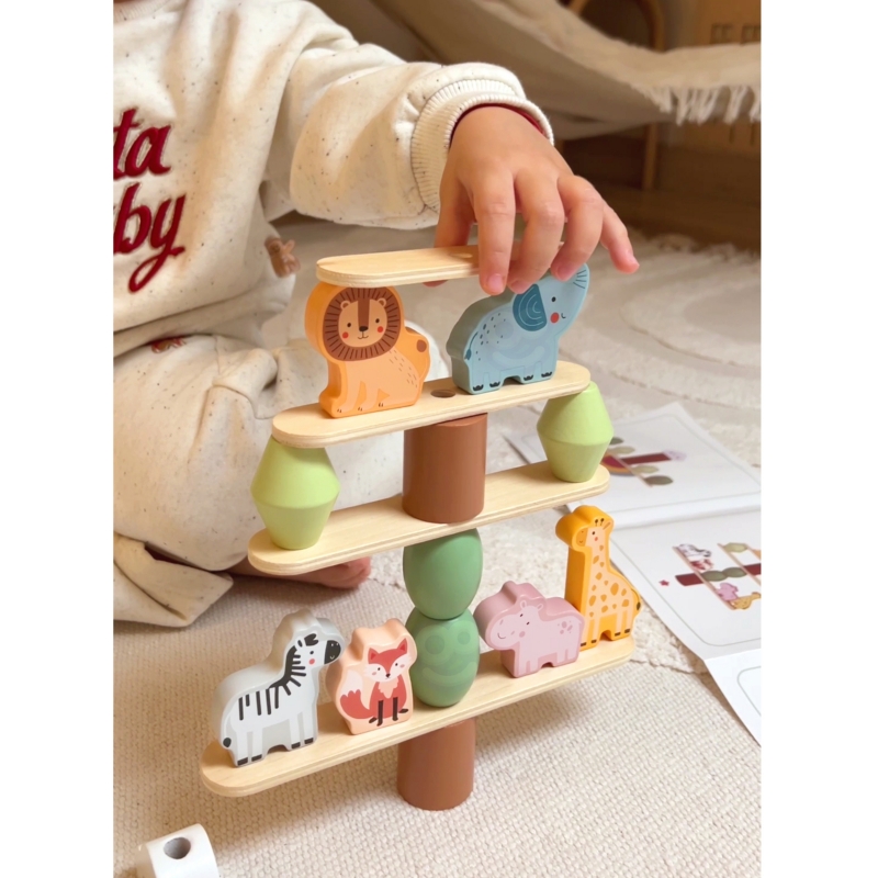 WOOPIE GREEN Balansujące Drewniane Zwierzęta Układanka w Stosy FSC - obrazek 3