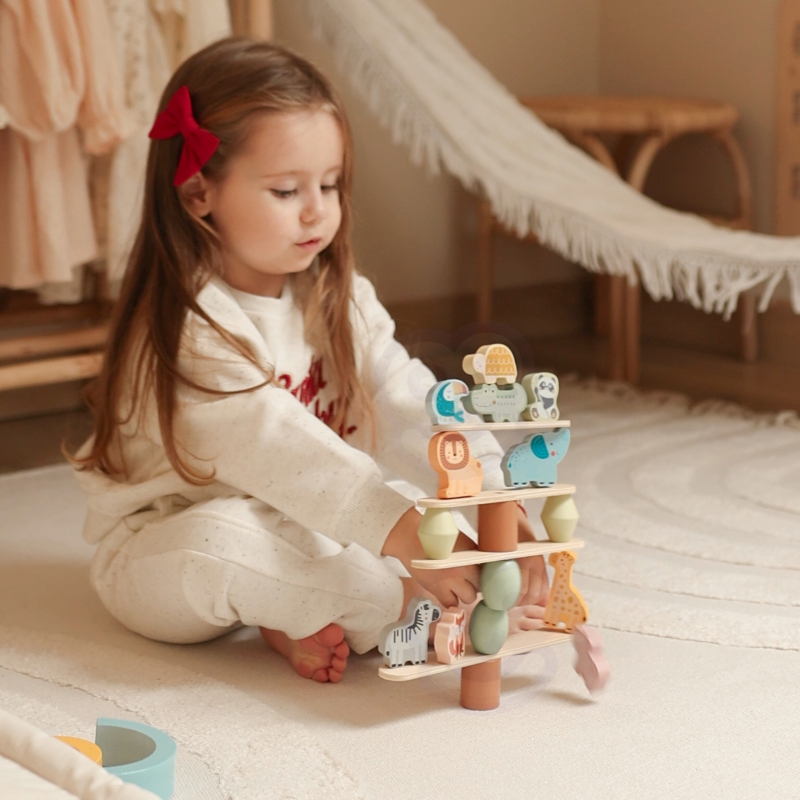 WOOPIE GREEN Balansujące Drewniane Zwierzęta Układanka w Stosy FSC - obrazek 4