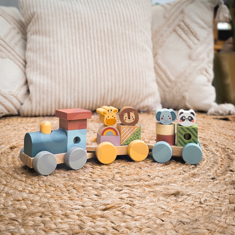 TOOKY TOY Kolejka Drewniana ze Zwierzątkami Klocki Układanka Montessori - obrazek 3