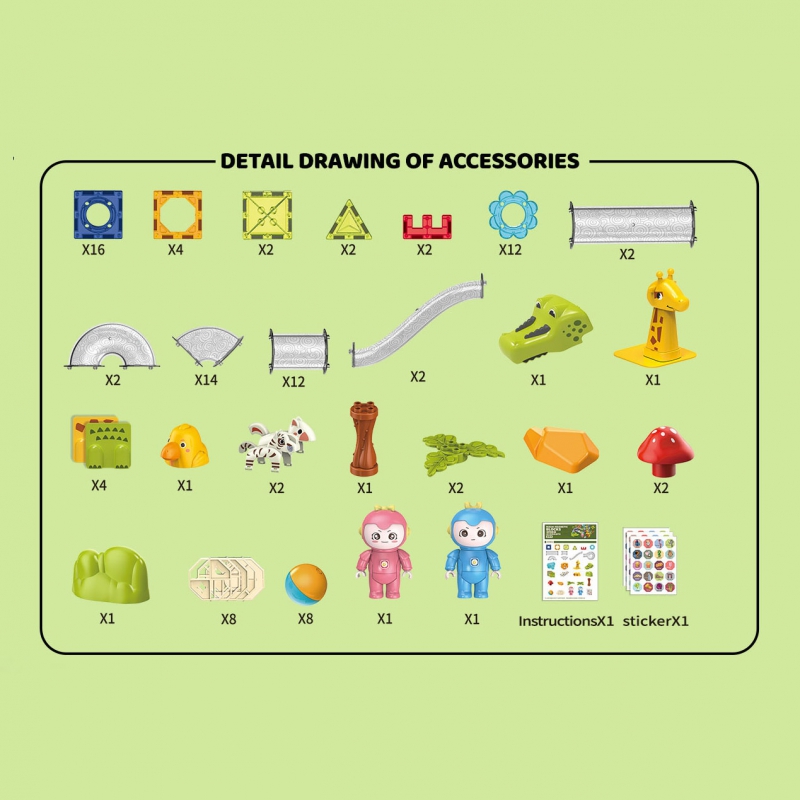 WOOPIE Klocki Magnetyczne Tor Kulkowy Zwierzęcy Raj 104 el. - obrazek 6