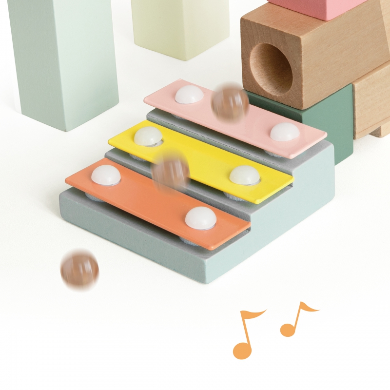 CLASSIC WORLD Drewniany Tor Kulkowy Domino Kulodrom Klocki z Cymbałkami - obrazek 5