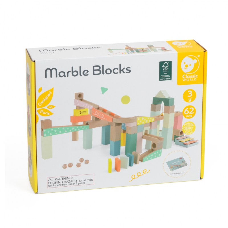 CLASSIC WORLD Drewniany Tor Kulkowy Domino Kulodrom Klocki z Cymbałkami - obrazek 7