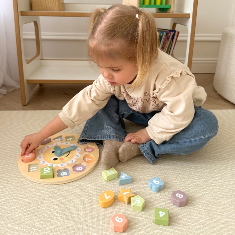 TOOKY TOY Zegar Drewniana Zabawka Edukacyjna Nauka Czasu Kształtów - obrazek 2