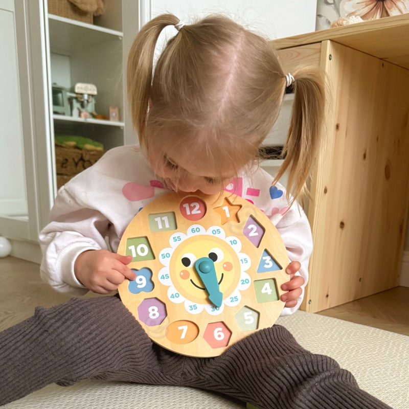 TOOKY TOY Zegar Drewniana Zabawka Edukacyjna Nauka Czasu Kształtów - obrazek 4