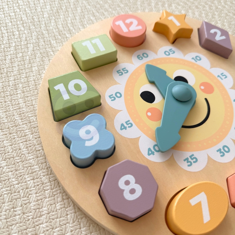 TOOKY TOY Zegar Drewniana Zabawka Edukacyjna Nauka Czasu Kształtów - obrazek 7