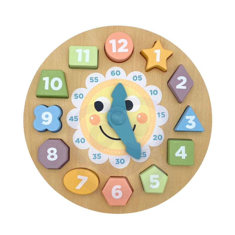 TOOKY TOY Zegar Drewniana Zabawka Edukacyjna Nauka Czasu Kształtów - obrazek 8