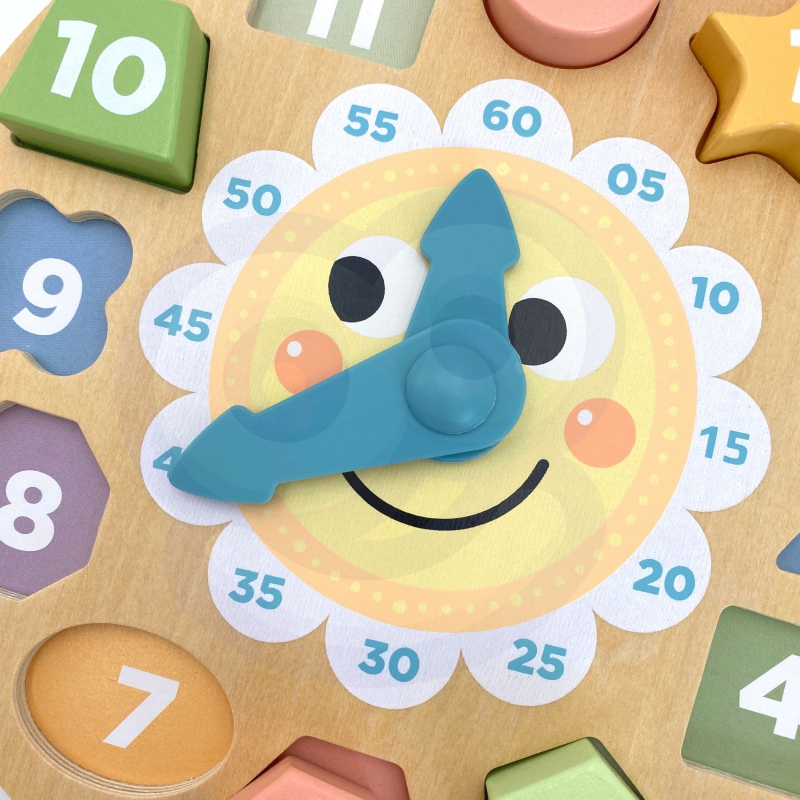 TOOKY TOY Zegar Drewniana Zabawka Edukacyjna Nauka Czasu Kształtów - obrazek 11
