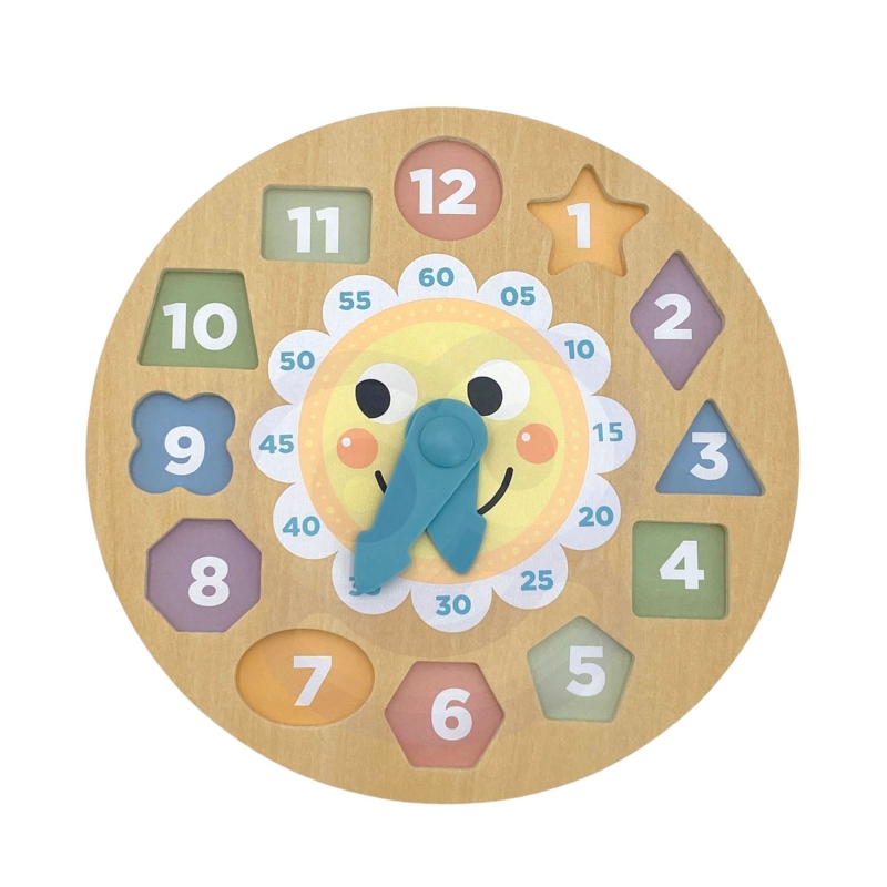 TOOKY TOY Zegar Drewniana Zabawka Edukacyjna Nauka Czasu Kształtów - obrazek 12