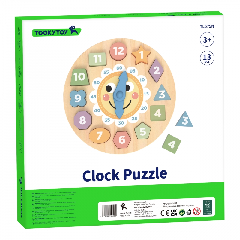 TOOKY TOY Zegar Drewniana Zabawka Edukacyjna Nauka Czasu Kształtów - obrazek 14