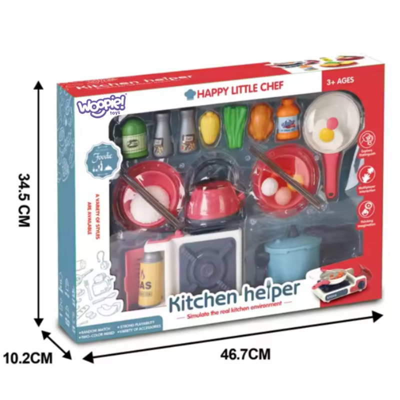 WOOPIE Zestaw Kuchenny Pomocnik Kucharza Kuchnia Gazowa Garnek Patelnia Czajnik Akcesoria - obrazek 12