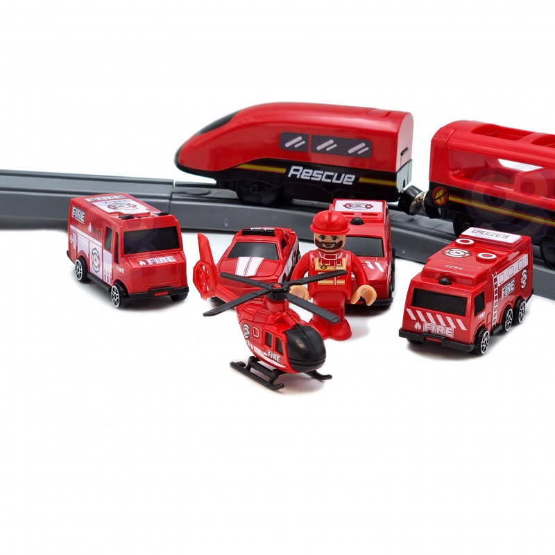 WOOPIE Kolejka Elektryczna Tor Samochodowy Straż Helikopter Auta 92 el. - obrazek 3