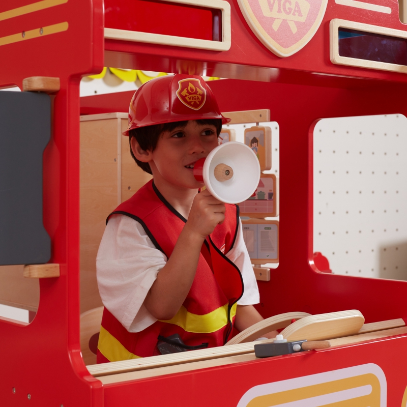 VIGA Zestaw Strażaka Strój Hełm Krótkofalówki 2szt Akcesoria Megafon Latarka - obrazek 2