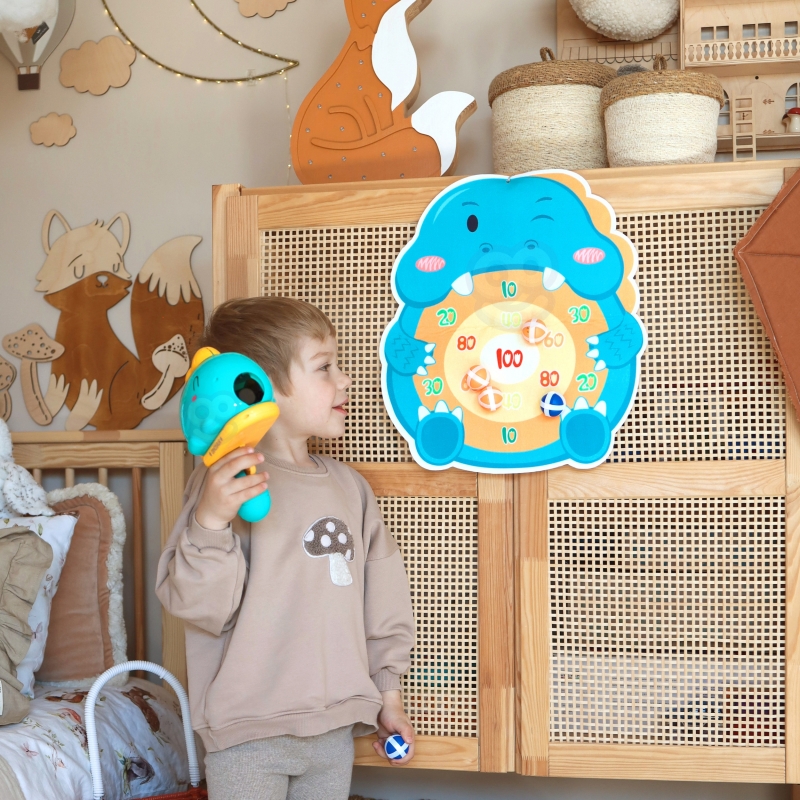 WOOPIE Gra w Rzutki Pistolet Dinozaur na Kulki Rzepy Tarcza Punkty Strzelanie - obrazek 6