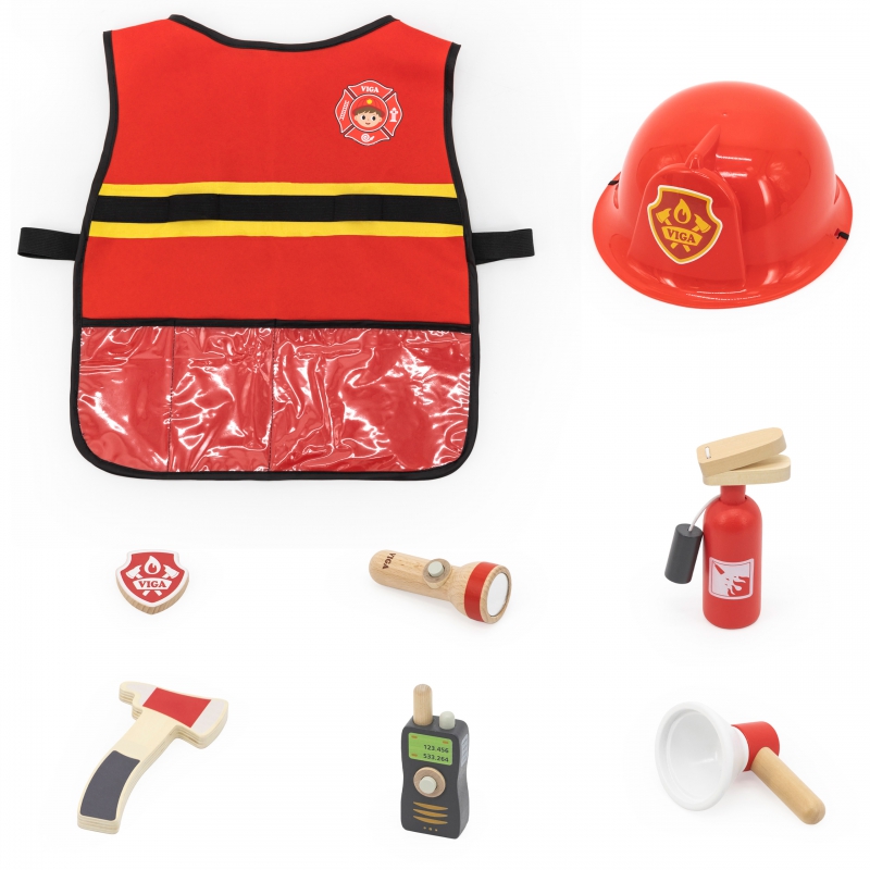 VIGA Zestaw Małego Strażaka Kamizelka + Drewniane akcesoria 8 el. - obrazek 4