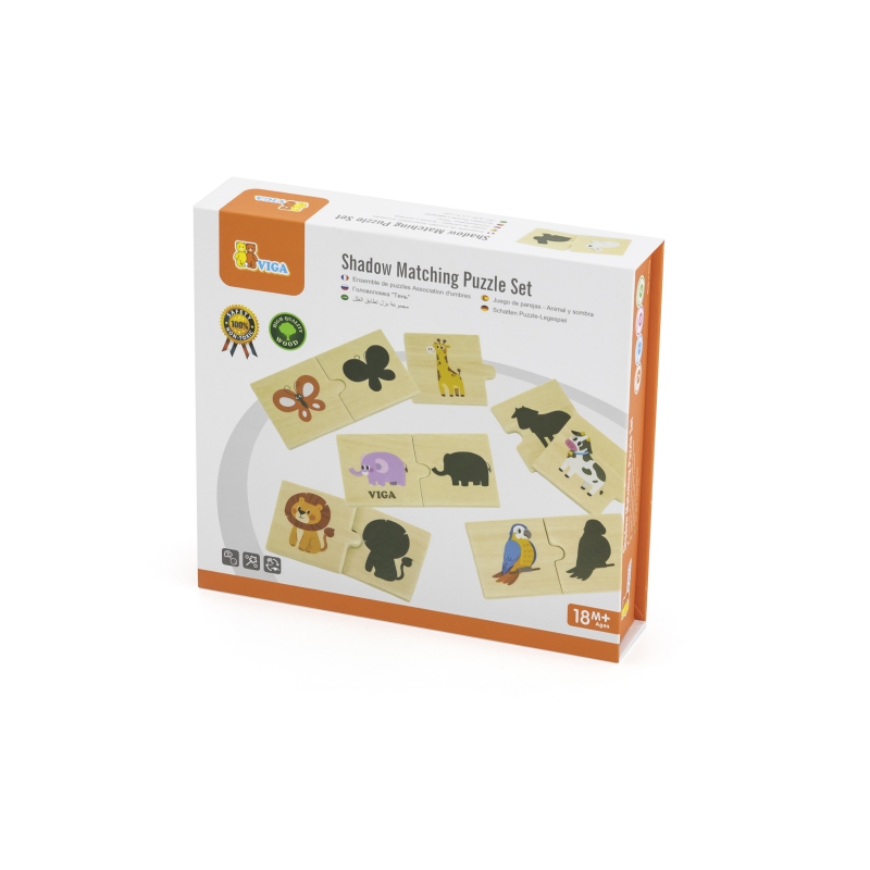 VIGA Zestaw Drewniane Puzzle Układanka Zwierzątka Dopasuj Cienie - obrazek 6