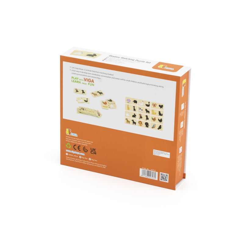 VIGA Zestaw Drewniane Puzzle Układanka Zwierzątka Dopasuj Cienie - obrazek 7