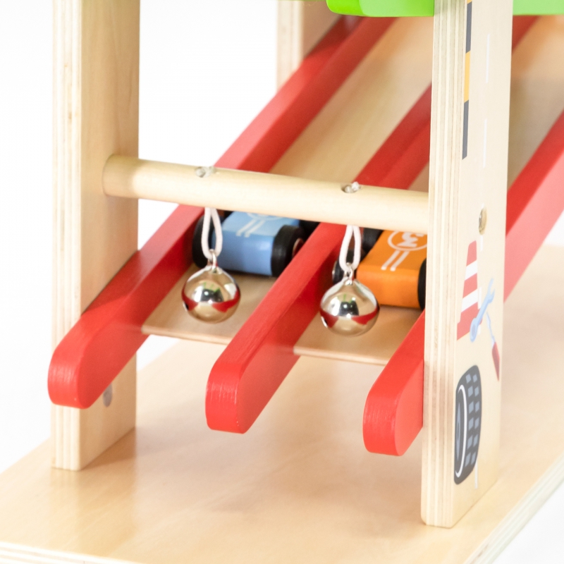 VIGA Drewniana Podwójna Zjeżdżalnia Dla Samochodzików Tor Wyścigowy - obrazek 6