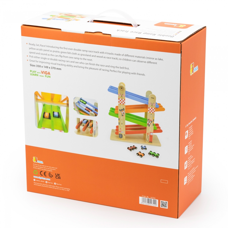 VIGA Drewniana Podwójna Zjeżdżalnia Dla Samochodzików Tor Wyścigowy - obrazek 10