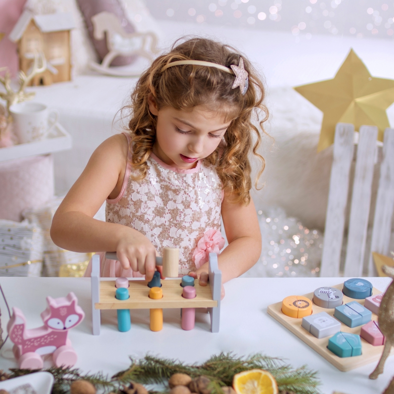 VIGA PolarB Zestaw Drewniana Piramidka + Przebijanka z Młoteczkiem Miś Polarny Montessori - obrazek 6