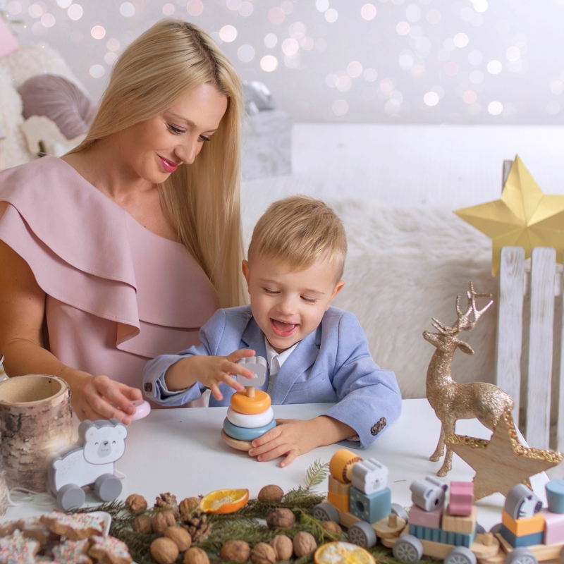 VIGA PolarB Zestaw Drewniana Piramidka + Przebijanka z Młoteczkiem Miś Polarny Montessori - obrazek 7