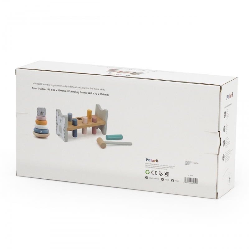VIGA PolarB Zestaw Drewniana Piramidka + Przebijanka z Młoteczkiem Miś Polarny Montessori - obrazek 14