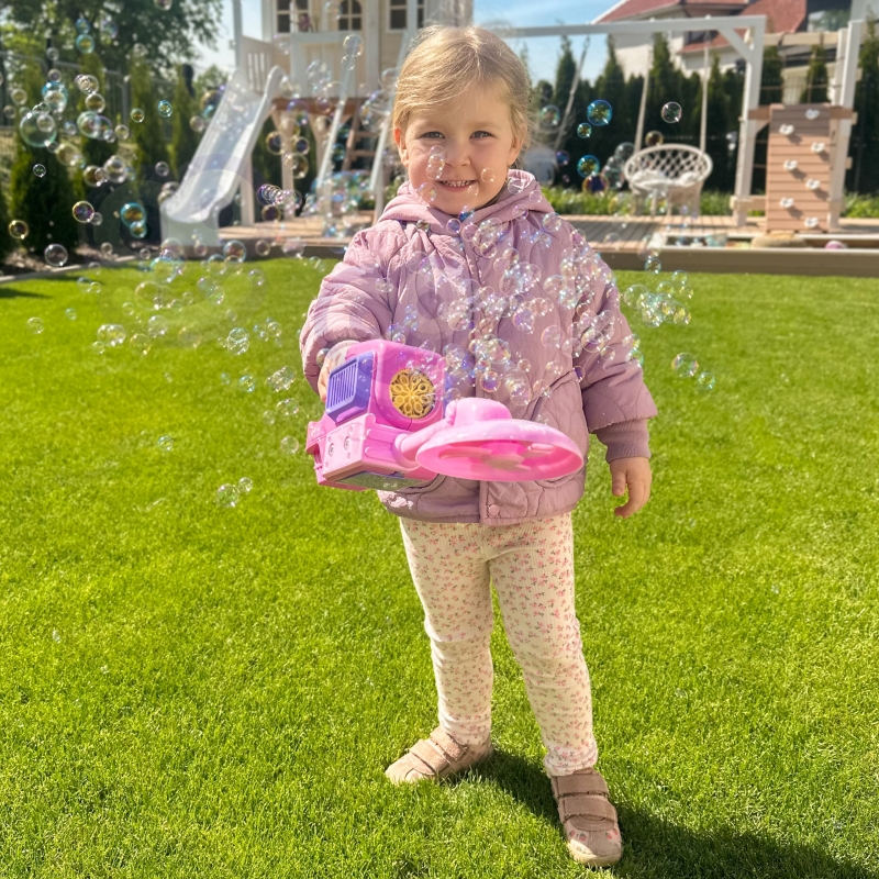 WOOPIE Kosiarka Ręczna Maszyna do Robienia Baniek Mydlanych Różowa - obrazek 3