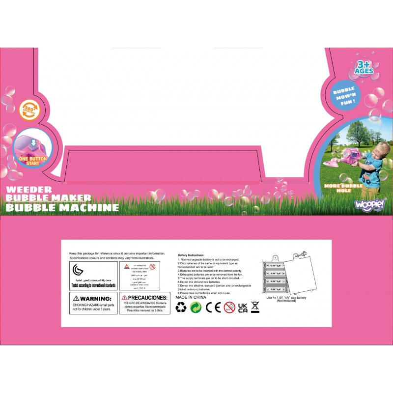 WOOPIE Kosiarka Ręczna Maszyna do Robienia Baniek Mydlanych Różowa - obrazek 5