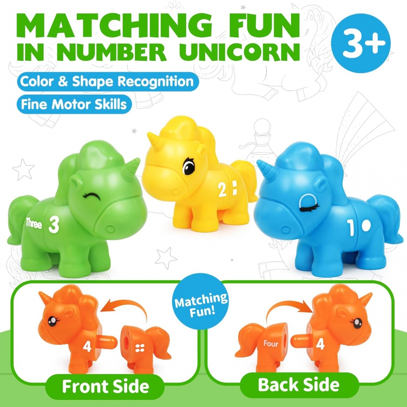 WOOPIE Zestaw Nauka Liczb Kolorów Montessori Figurki Jednorożce do Składania "Dopasuj Cyferki" 13 el. - obrazek 12