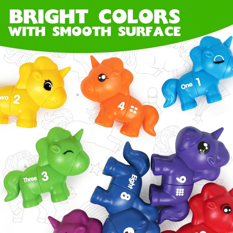 WOOPIE Zestaw Nauka Liczb Kolorów Montessori Figurki Jednorożce do Składania "Dopasuj Cyferki" 13 el. - obrazek 13
