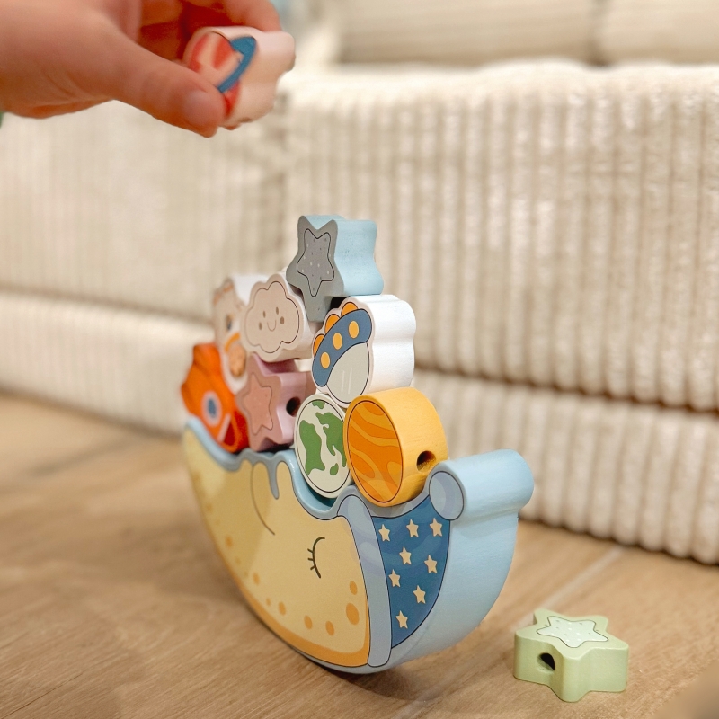 TOOKY TOY Kosmiczny Śpiący Księżyc Balansująca Układanka Drewniana Nawlekanka Montessori Kosmos - obrazek 3