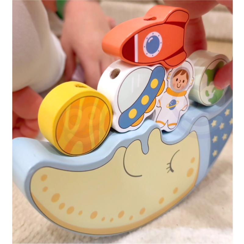 TOOKY TOY Kosmiczny Śpiący Księżyc Balansująca Układanka Drewniana Nawlekanka Montessori Kosmos - obrazek 7