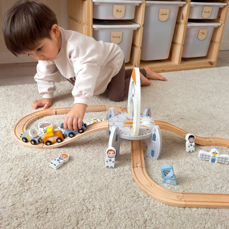 TOOKY TOY Drewniana Kolejka Kosmiczna Zestaw Tory - obrazek 4