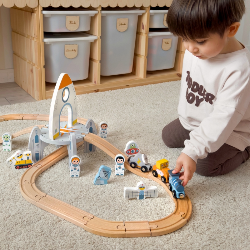 TOOKY TOY Drewniana Kolejka Kosmiczna Zestaw Tory - obrazek 6