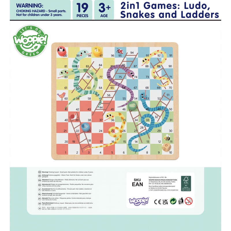 WOOPIE GREEN Gry Planszowe Logiczne 2w1 Ludo Chińczyk + Węże i Drabiny - obrazek 13
