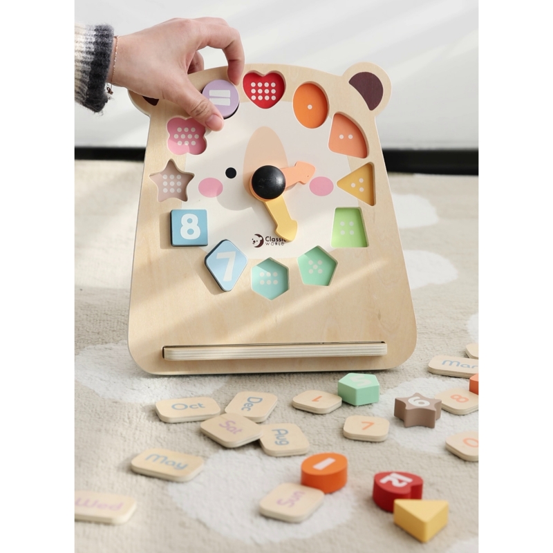 CLASSIC WORLD Zegar Miś Montessori Edukacyjny 3w1 Nauka Czasu Liczenia i Daty - obrazek 3