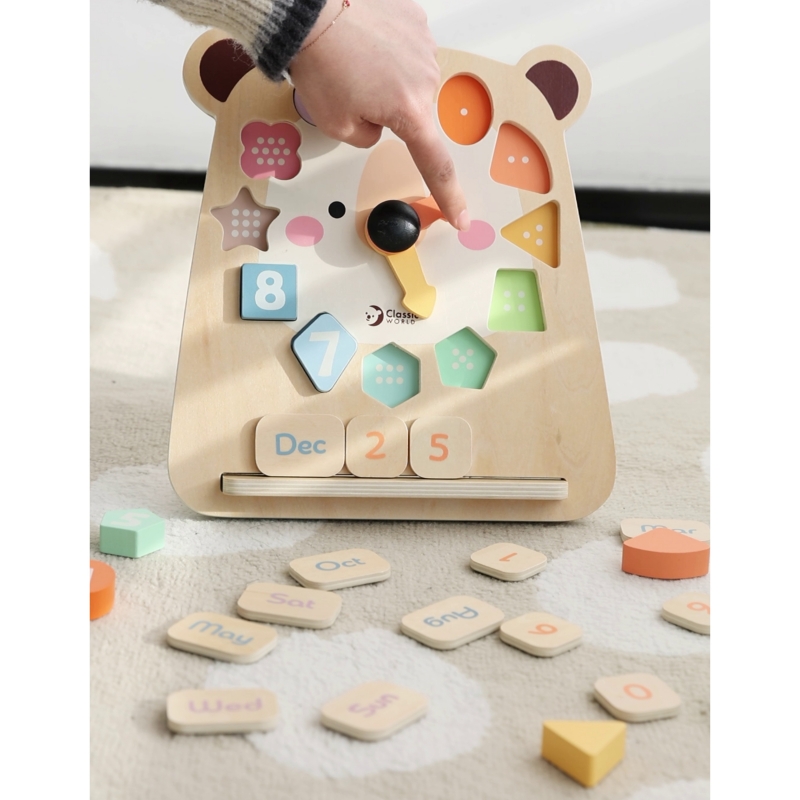 CLASSIC WORLD Zegar Miś Montessori Edukacyjny 3w1 Nauka Czasu Liczenia i Daty - obrazek 4