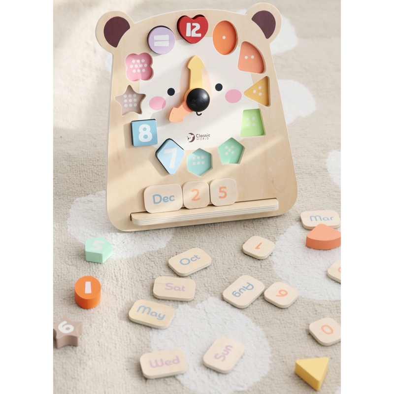 CLASSIC WORLD Zegar Miś Montessori Edukacyjny 3w1 Nauka Czasu Liczenia i Daty - obrazek 5