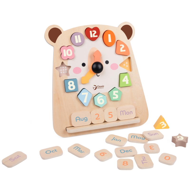 CLASSIC WORLD Zegar Miś Montessori Edukacyjny 3w1 Nauka Czasu Liczenia i Daty - obrazek 6