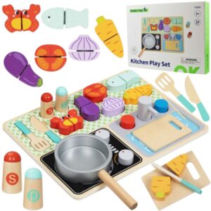 TOOKY TOY Drewniana Kuchnia z Akcesoriami - Zestaw Małego Kucharza