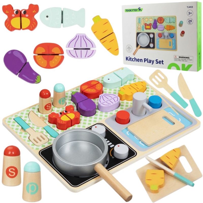 TOOKY TOY Drewniana Kuchnia z Akcesoriami - Zestaw Małego Kucharza