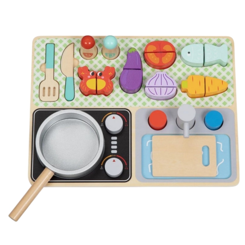 TOOKY TOY Drewniana Kuchnia z Akcesoriami - Zestaw Małego Kucharza - obrazek 4