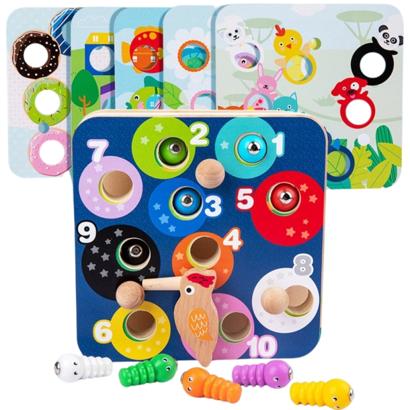TOOKY TOY Drewniana Gra Zręcznościowa 2w1 Wyciągnij Robaczki dla Dzieci - obrazek 2