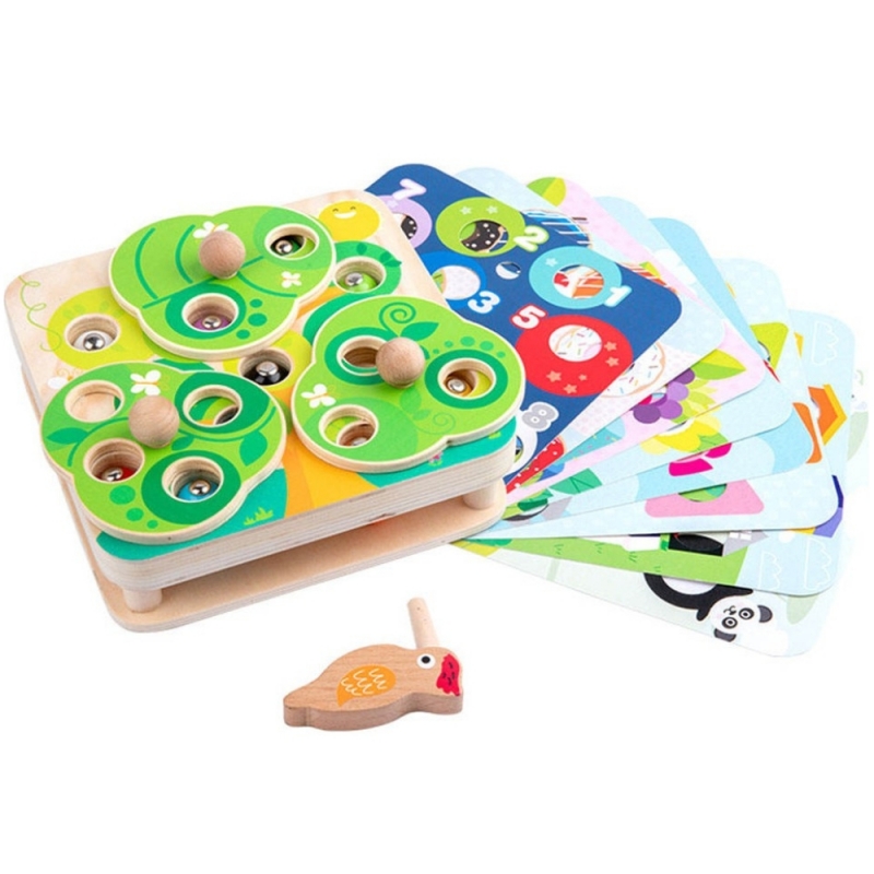 TOOKY TOY Drewniana Gra Zręcznościowa 2w1 Wyciągnij Robaczki dla Dzieci - obrazek 4