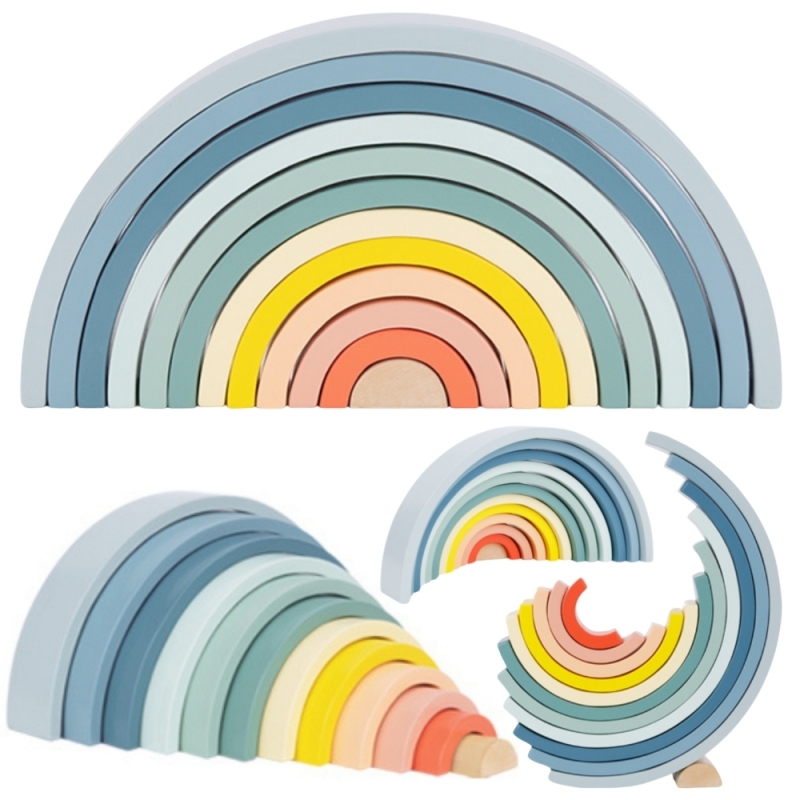 TOOKY TOY Pastelowa Układanka Drewniane Klocki Montessori Tęcza