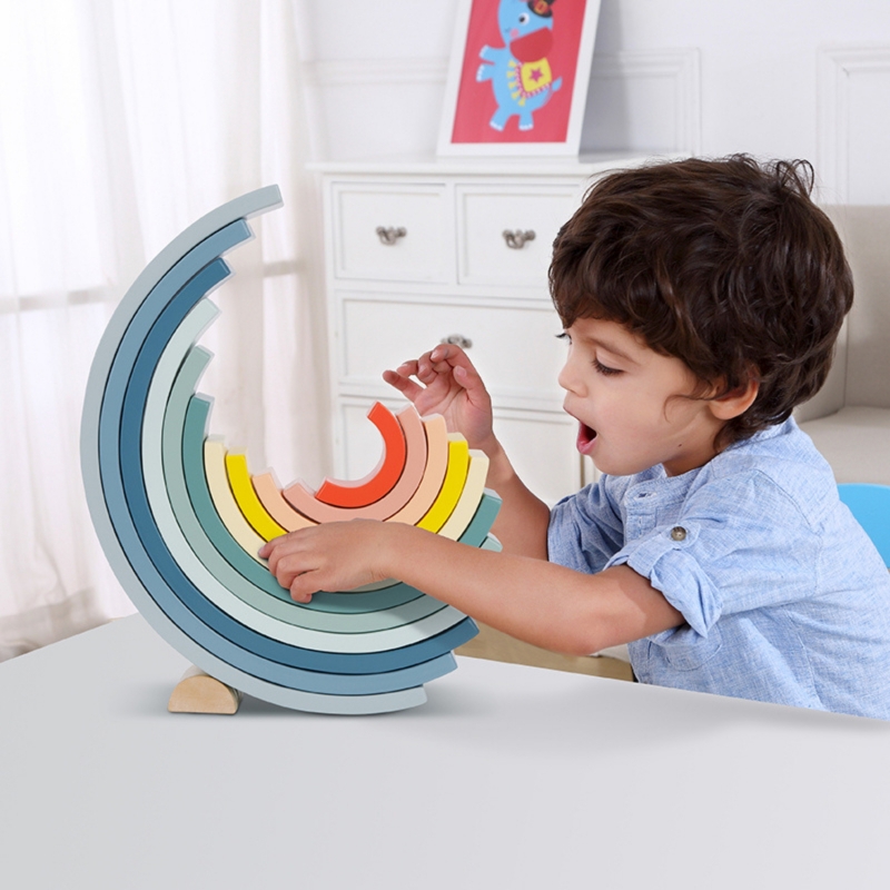TOOKY TOY Pastelowa Układanka Drewniane Klocki Montessori Tęcza - obrazek 2