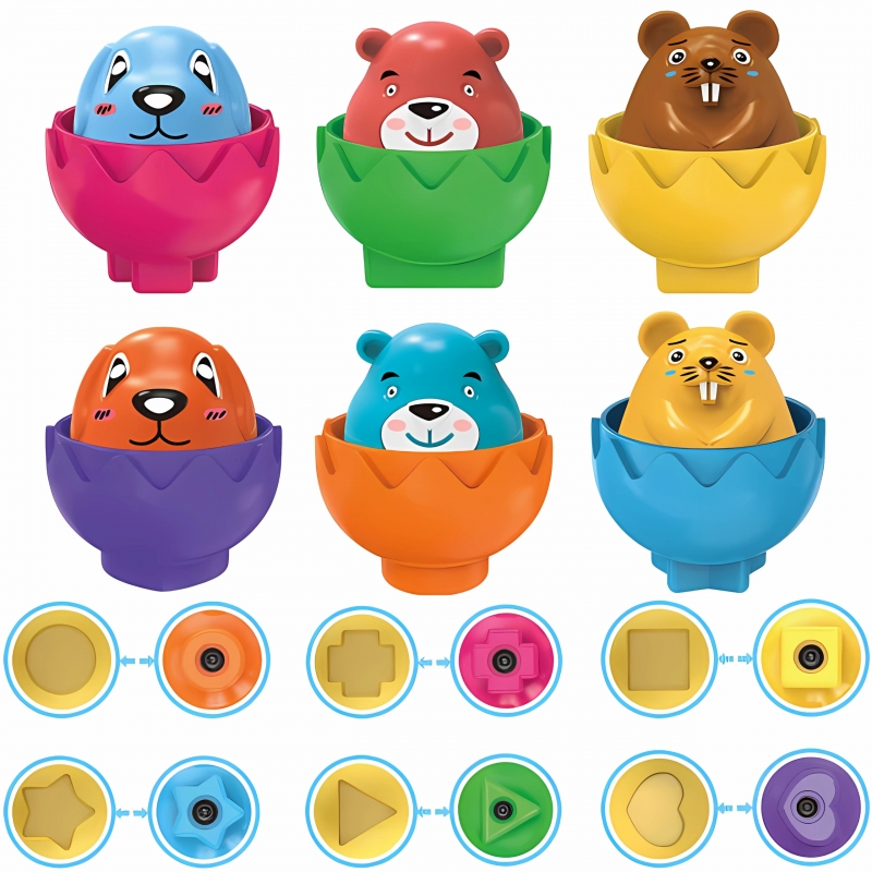 WOOPIE Układanka Sorter Montessori Dopasuj Kształty Wesołe Zwierzaki Jajka 6szt - obrazek 3