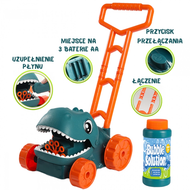 WOOPIE Kosiarka Ogrodowa Dino na Bańki Mydlane Dinozaur + Płyn - obrazek 6