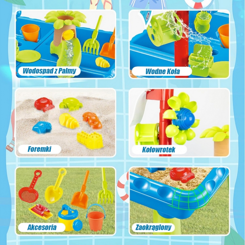 WOOPIE Stolik Wodny 2w1 Piaskownica z Krzesełkiem XL Aquapark 4-Baseny 13 akc. - obrazek 5
