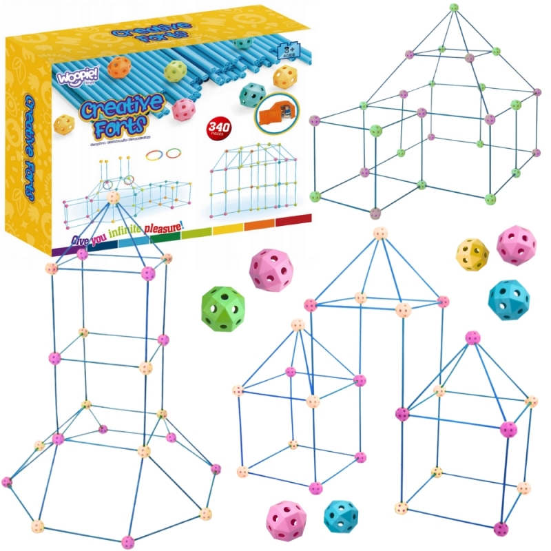 WOOPIE Zestaw Konstrukcyjny XXL Klocki do Budowania Namiotu Bazy Rurki Słomki 340 el.